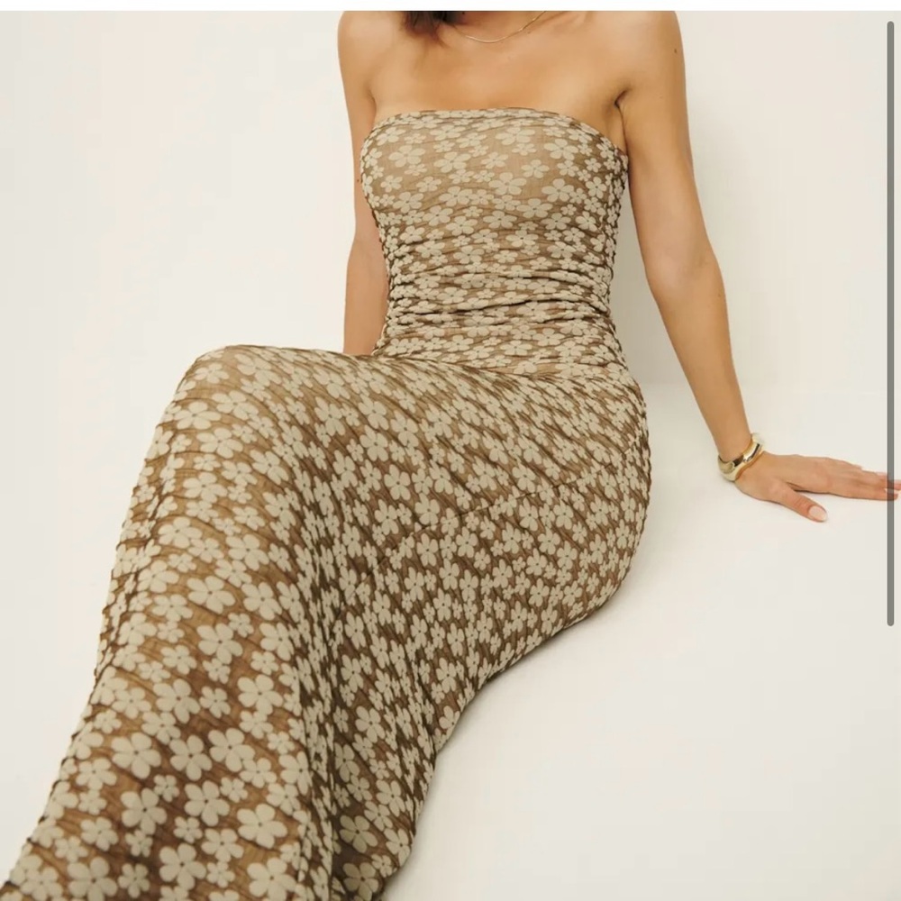 Reformation Floral Strapless Maxi Dress - Brown and Cream